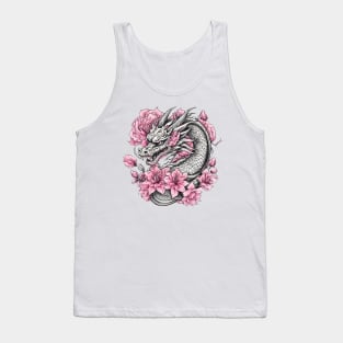 Oriental Dragon and Pink Flowers Tank Top